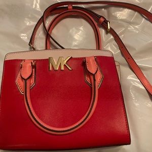 Michael Kors, coral leather messenger bag, Crossbody